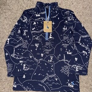 Joules Pullover Navy Treasure Map Sweatshirt Quarter Zip Boys Size 6